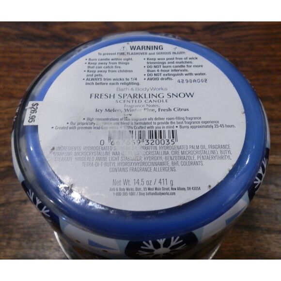 Bath & Body Works Fresh Sparkling Snow Soy Wax Blend Scented Candle 14.5oz NEW - Picture 3 of 3